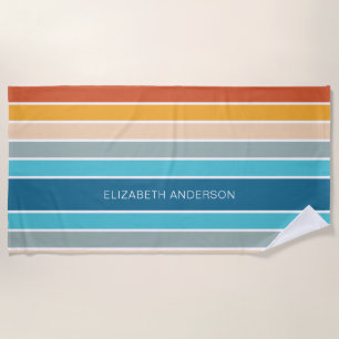 Modern Retro Sunset Stripes Personalised  Beach Towel