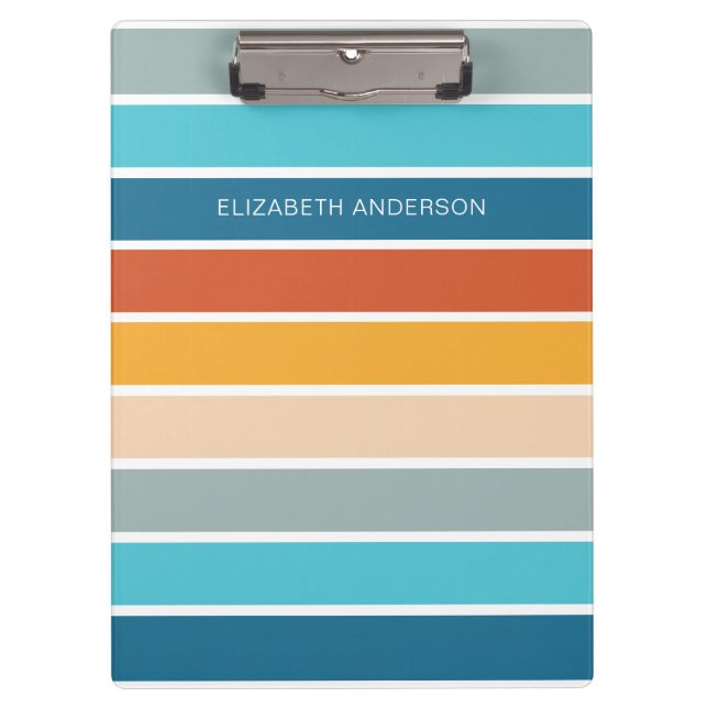 Modern Retro Sunset Stripes Personalised  Clipboard (Front)