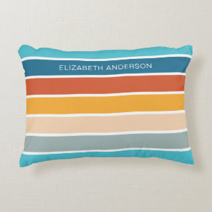 Modern Retro Sunset Stripes Personalised Decorative Cushion