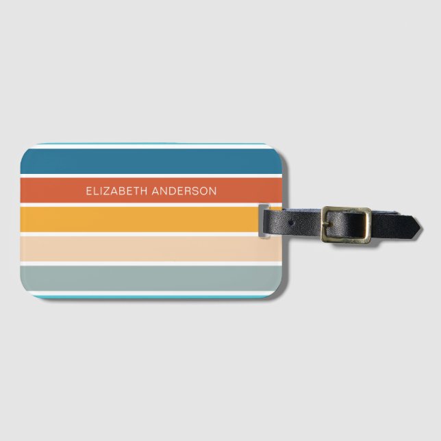 Modern Retro Sunset Stripes Personalised  Luggage Tag (Front Horizontal)