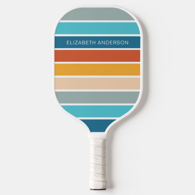 Modern Retro Sunset Stripes Personalised  Pickleball Paddle (Front)