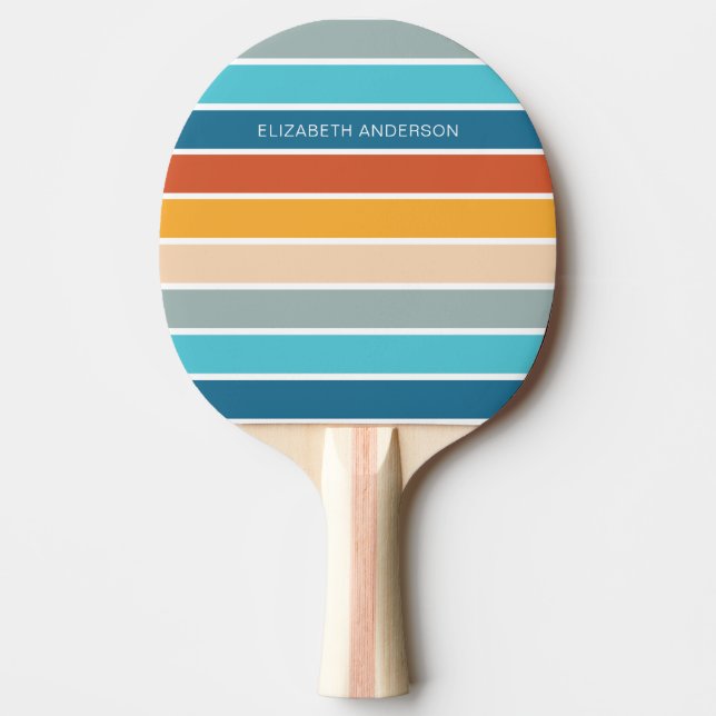Modern Retro Sunset Stripes Personalised  Ping Pong Paddle (Front)