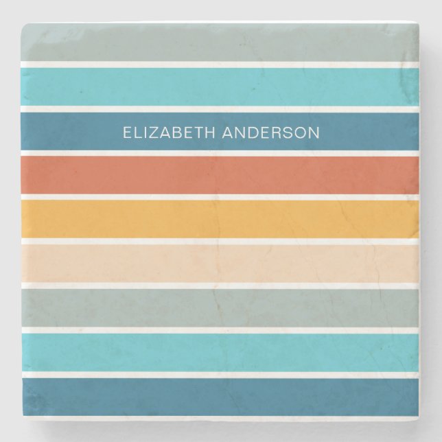 Modern Retro Sunset Stripes Personalised  Stone Coaster (Front)
