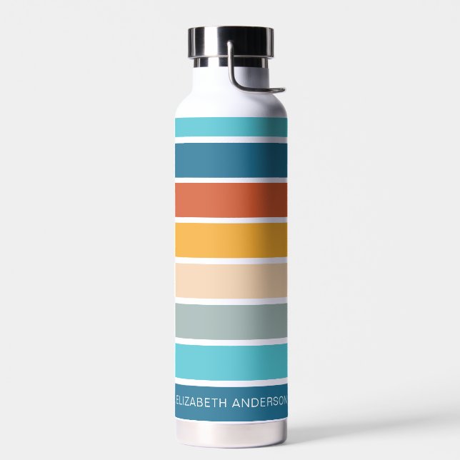 Modern Retro Sunset Stripes Personalised  Water Bottle (Left)