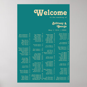 Modern Retro Teal Alphabetical Seating Poster