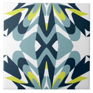 Modern Retro Teal and Yellow Abstract Ceramic Tile