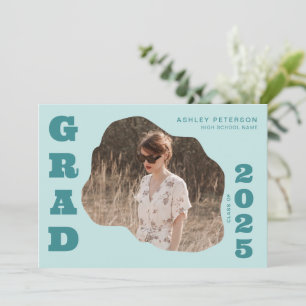 Modern Retro Teal Bold Typography Photo Graduation Invitation