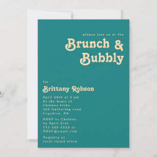 Modern Retro   Teal Brunch and Bubbly Invitation