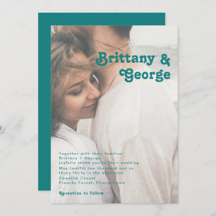 Modern Retro   Teal Faded Photo Wedding Invitation