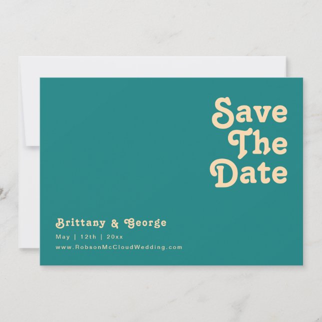 Modern Retro | Teal Horizontal Save The Date (Front)