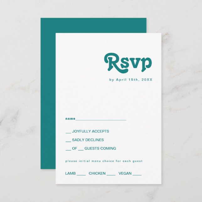 Modern Retro | Teal Menu Choice RSVP Card (Front/Back)