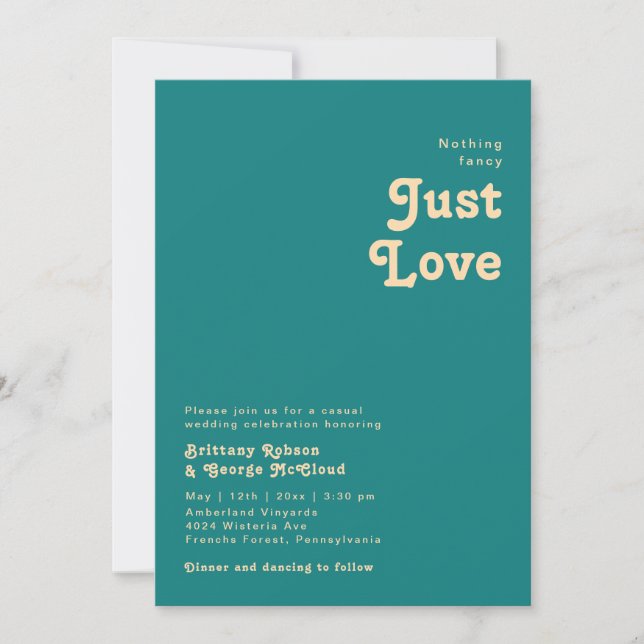 Modern Retro | Teal Nothing Fancy Wedding Invitation (Front)