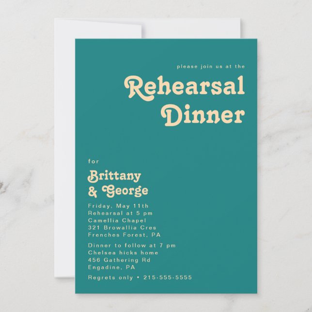 Modern Retro | Teal Rehearsal Dinner Invitation (Front)