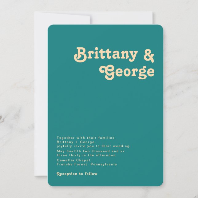 Modern Retro | Teal Rounded Corner Wedding Invitation (Front)