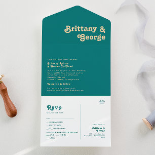Modern Retro   Teal Seal and Send All In One Invitation