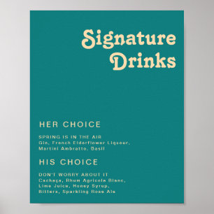 Modern Retro Teal Signature Drinks Sign