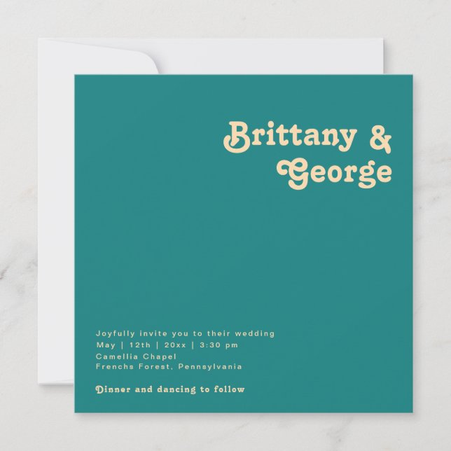 Modern Retro | Teal Square Wedding Invitation (Front)