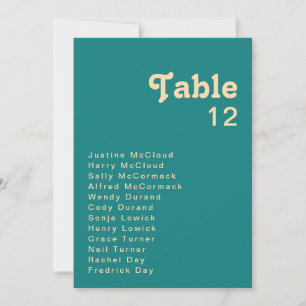 Modern Retro Teal Table Number Chart