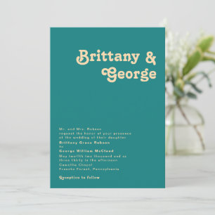 Modern Retro   Teal Traditional Wedding Invitation