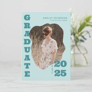 Modern Retro Teal Typography Photo Graduation Announcement