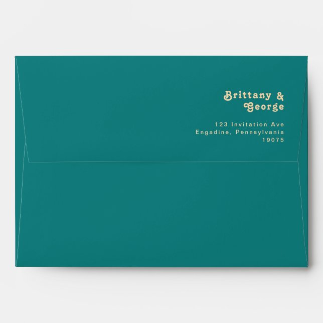 Modern Retro | Teal Wedding Invitation Envelope (Back (Top Flap))