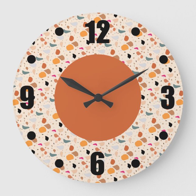 Modern Retro Terrazzo Colourful Pattern Large Clock (Front)