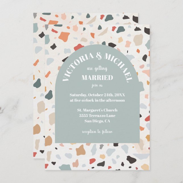 Modern Retro Terrazzo Wedding Arch Invitation (Front/Back)