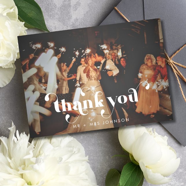 Modern Retro Thank You Wedding Photo Card (Creator Uploaded)