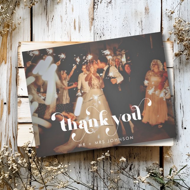 Modern Retro Thank You Wedding Photo Postcard (Creator Uploaded)