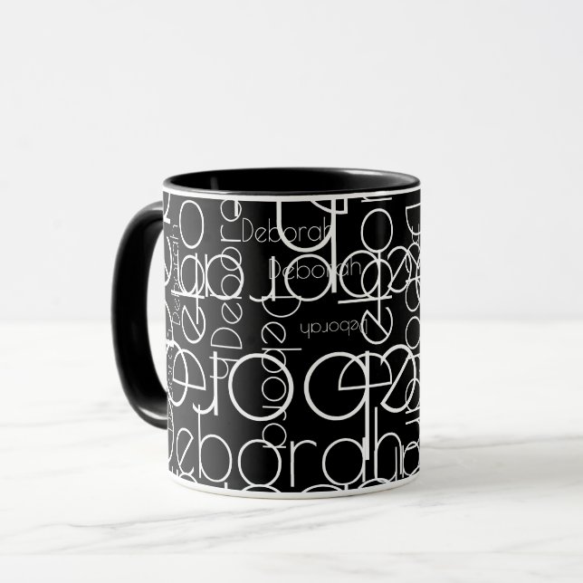 Modern Retro Thin Font Typography b&w Mug (Front Left)