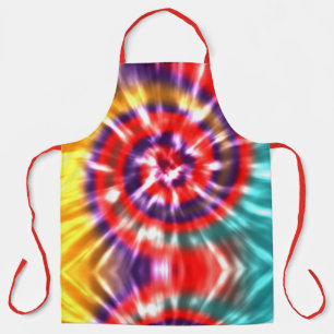 Modern Retro Tie Dyed Red Turquoise Yellow Apron