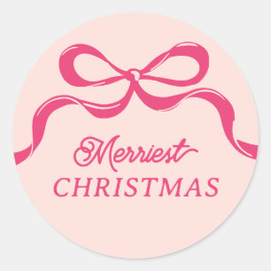 Modern Retro Trendy Christmas Pink Bows Holiday  Classic Round Sticker