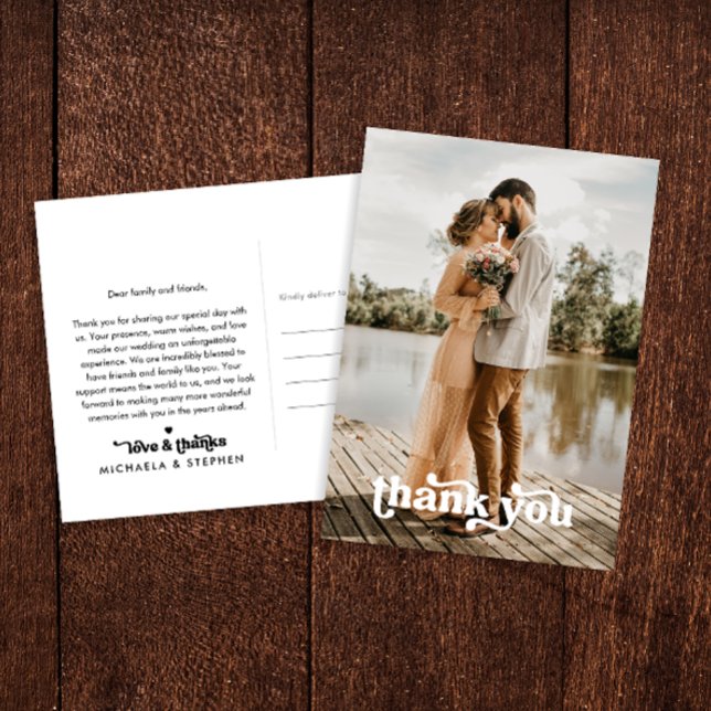 Modern Retro Typography 2-Photo Wedding Thank You Postcard (Creator Uploaded)