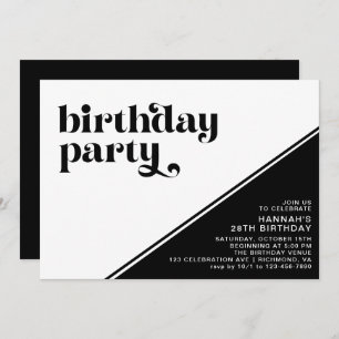 Modern Retro Typography   Black and White Birthday Invitation