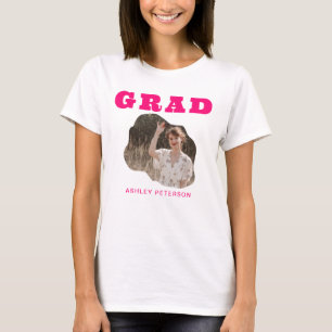Modern Retro Typography Hot Pink Photo Graduation T-Shirt