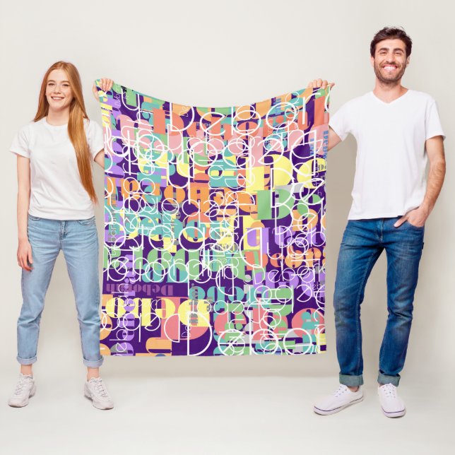 Modern Retro Typography Personalised Colourful  Fleece Blanket (In Situ)