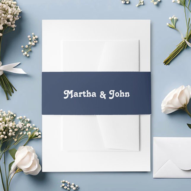 Modern Retro Vibes Navy Blue & White Wedding Invitation Belly Band (Creator Uploaded)
