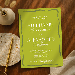 Modern Retro Vibrant Bold Citrus Green Wedding Invitation
