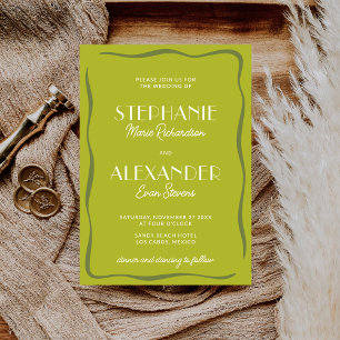 Modern Retro Vibrant Bold Citrus Green Wedding Invitation