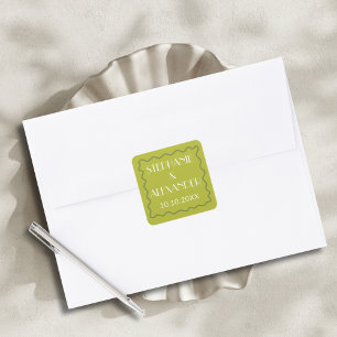 Modern Retro Vibrant Bold Citrus Green Wedding Square Sticker