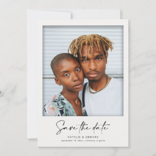 Modern retro vintage film frame wedding photo announcement