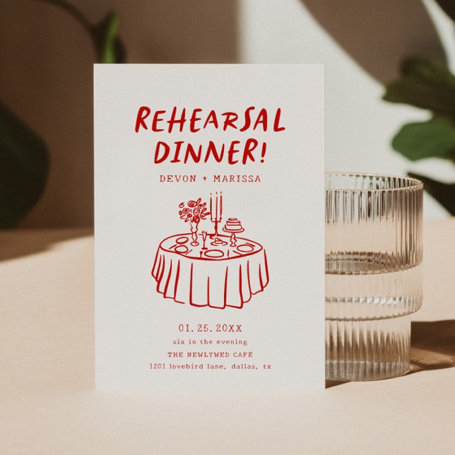 Modern Retro Vintage Rehearsal Dinner Illustrated Invitation (Creator Uploaded)