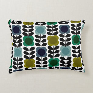 Modern Retro Vintage Spot Flowers Stem, Blue green Decorative Cushion