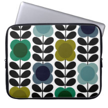 Modern Retro Vintage Spot Flowers Stem, Blue green