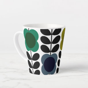 Modern Retro Vintage Spot Flowers Stem, Blue green Latte Mug