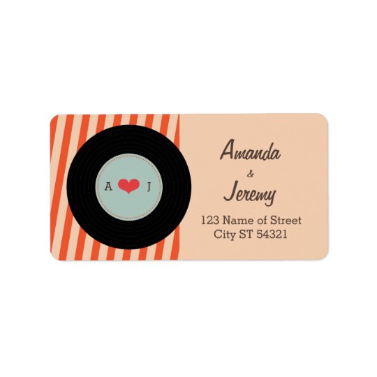 Modern Retro Vinyl Record Orange / Sky Blue Address Label