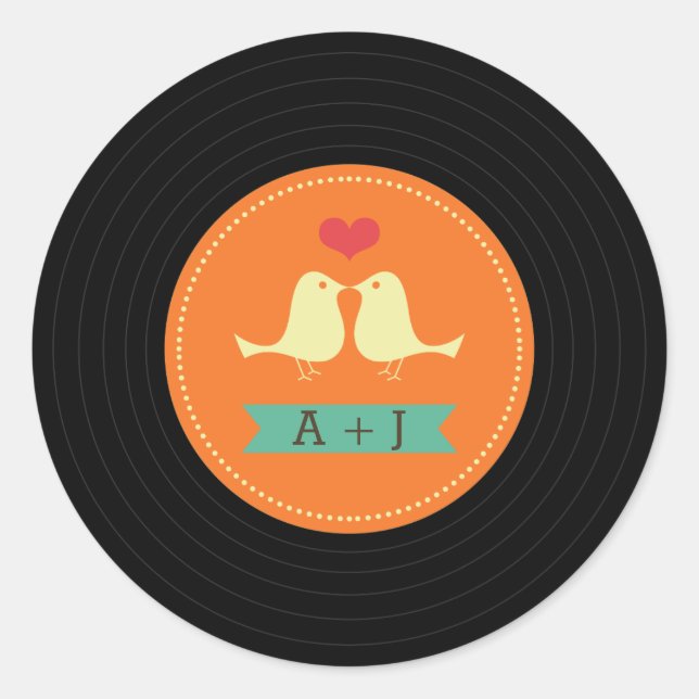 Modern Retro Vinyl Record Wedding Classic Round Sticker (Front)