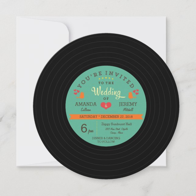 Modern Retro Vinyl Record Wedding Invitation (Front)