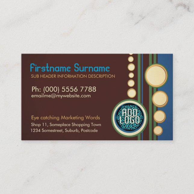 Modern Retro w/ Logo or Photo Business Per Card (Front)