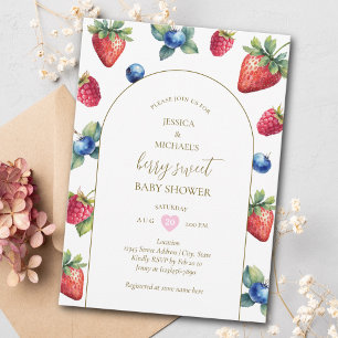 Modern Retro Watercolor Berry Sweet Baby Shower Invitation